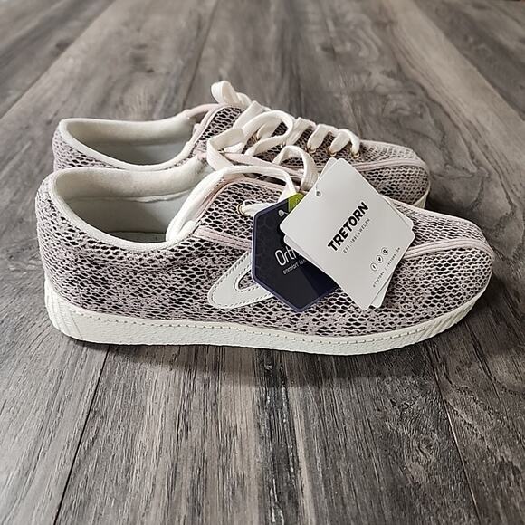 NEW Tretorn Womens 8.5 Diamond Back Nylite Plus Snakeskin Leather Lace Up - Picture 2 of 8